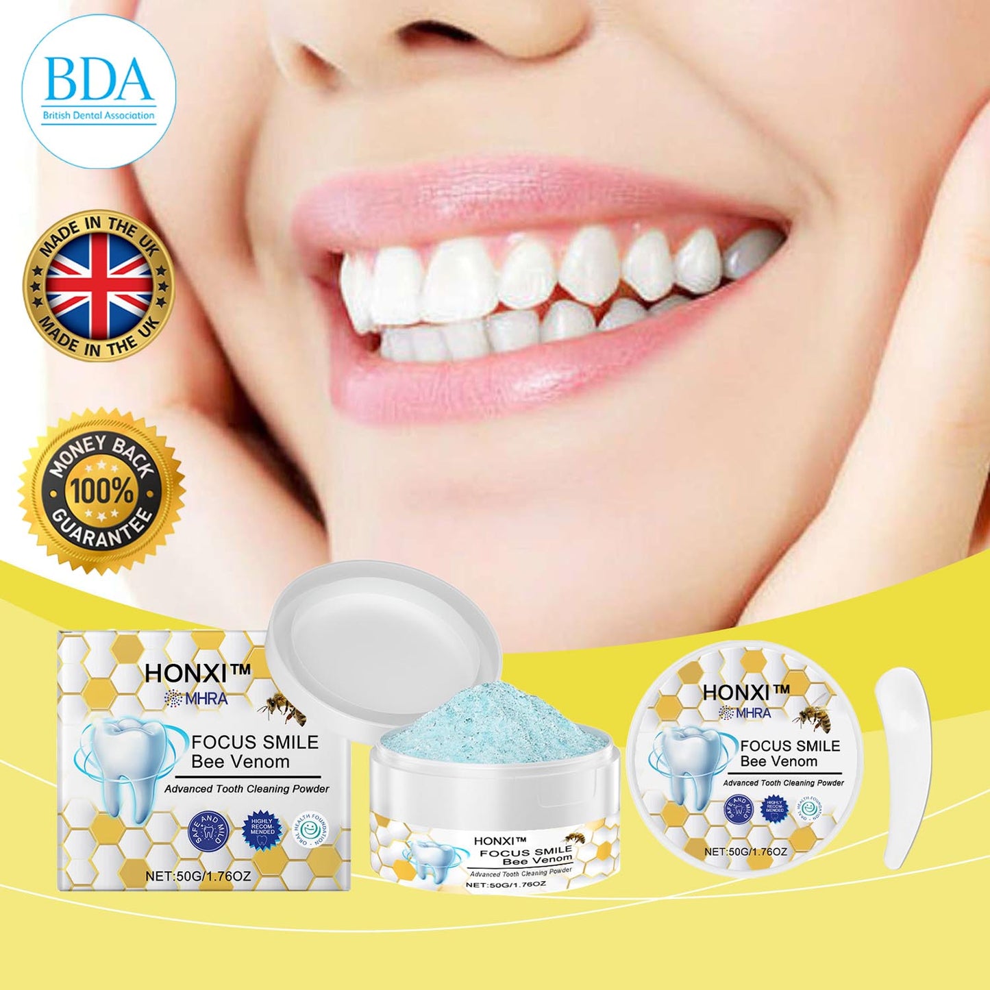 HONXI™ Focussmile Bee Venom Advanced Tooth Cleaning Powder🦷 (BDA Recommended)